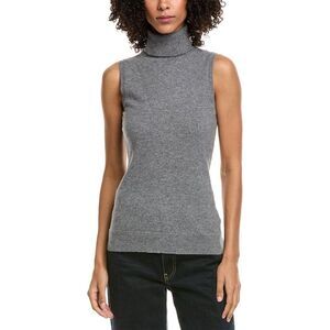 Incashmere Womens Turtleneck Cashmere Tank Sweater, Grey